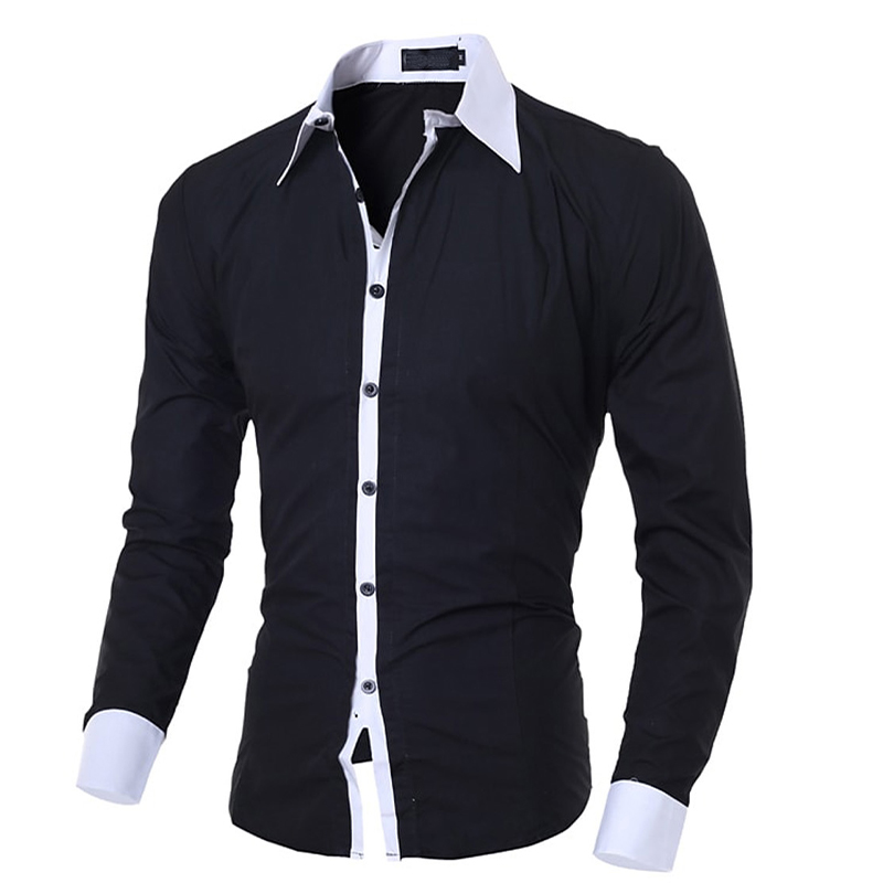 Men's Contrasting Solid Color Classic Long Sleeve Shirt