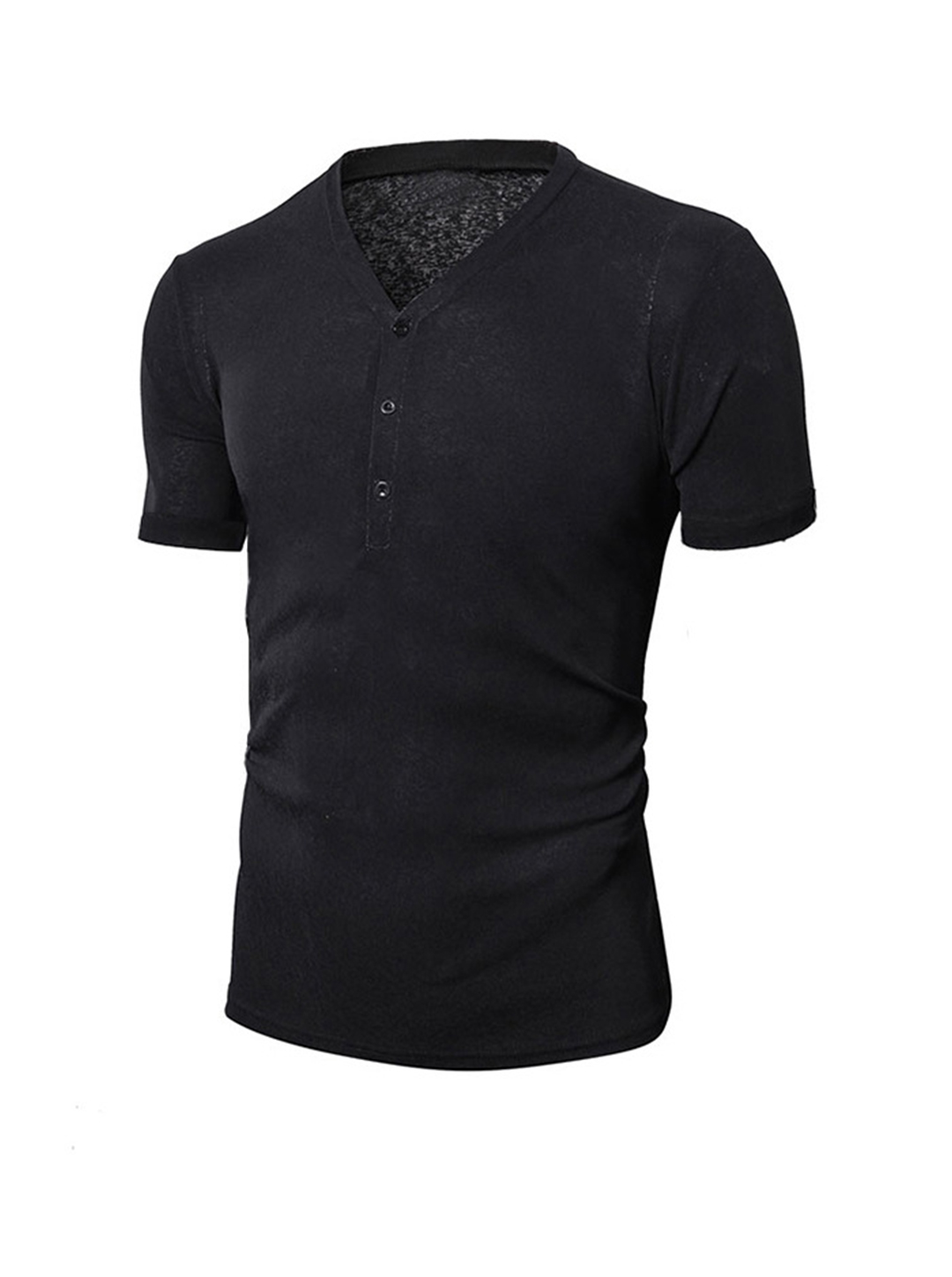 Solid Color Henley Short Sleeve T-shirt