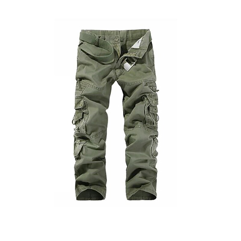 Men's Classic Solid Color Straight Zipper And Button Cargo Pants With Multi Pockets (Belt Not Included)
