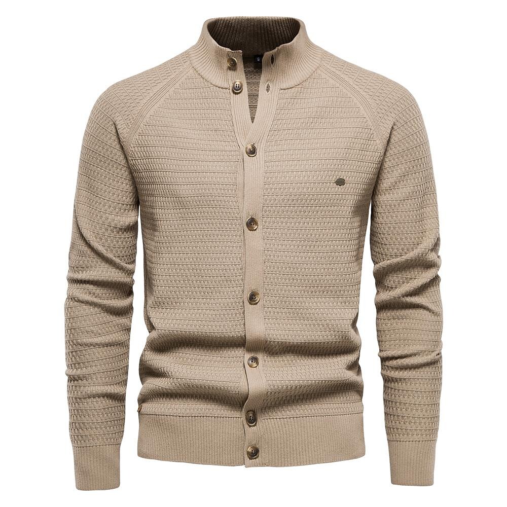 Men's Texture Pattern Stand Collar Knitted Cardigan