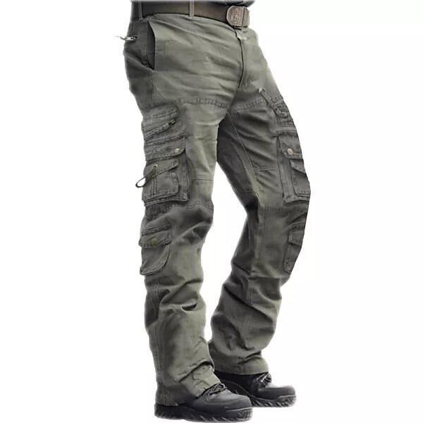 Men's Outdoor Vintage Washed Cotton Straight Multi-pocket Tactical Cargo Pants