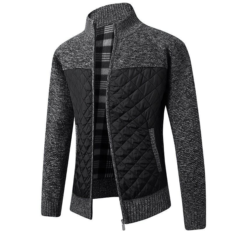 Men's Color Block Stand Collar Full Zipper Cardigan
