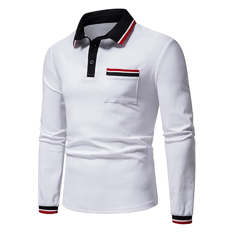 Men's Golf Shirt non-printing Color Block Button Down Collar