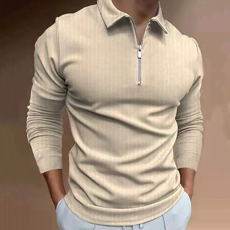 Men's non-printing Striped Solid Color Classic Collar Golf Shirt