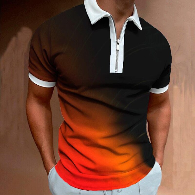 Men's Golf Shirt Gradient Color Block Classic Collar Street Casual