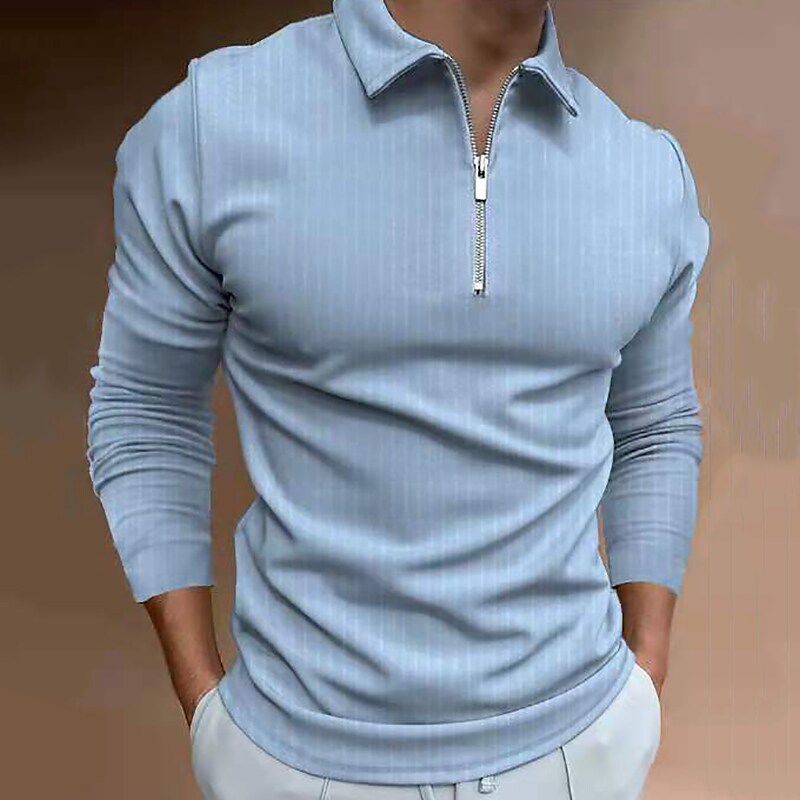 Men's non-printing Striped Solid Color Classic Collar Golf Shirt