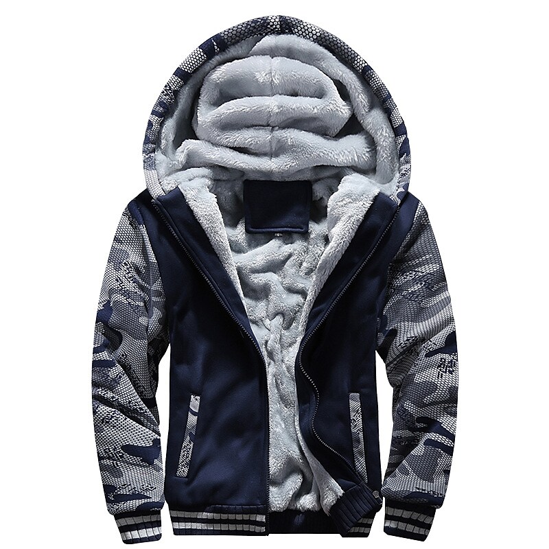 Men's Fleece Solid Color Hoodie Zip Front Hooded Sweatshirt