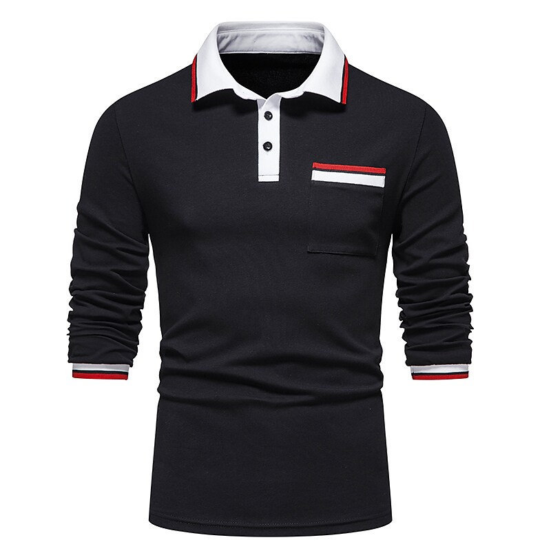 Men's Golf Shirt non-printing Color Block Button Down Collar