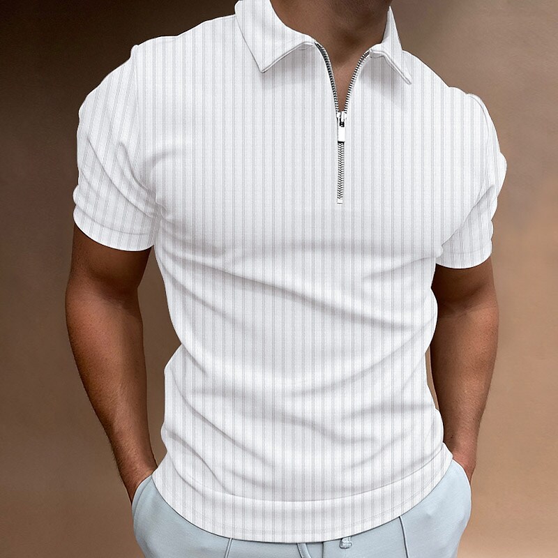 Men's Striped Solid Color Turndown Going out Zipper Polo T Shirt