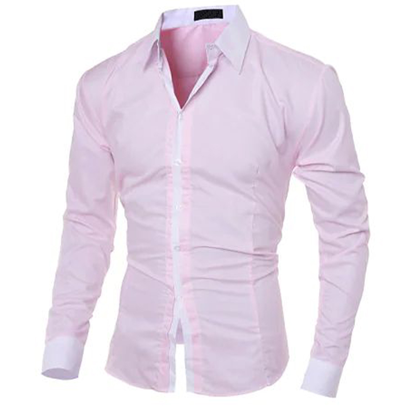 Men's Contrasting Solid Color Classic Long Sleeve Shirt