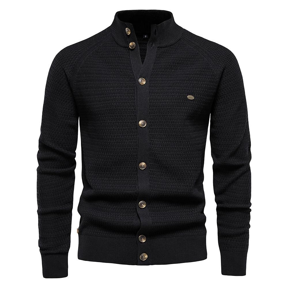 Men's Texture Pattern Stand Collar Knitted Cardigan