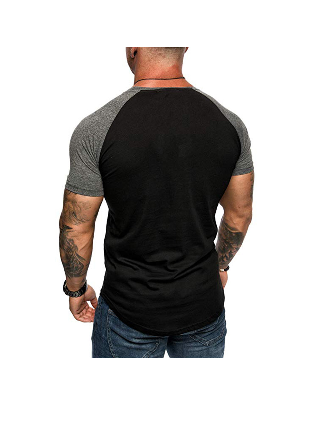 Men's Raglan Sleeve Color Block Short Sleeve T-Shirt Soft Breathable