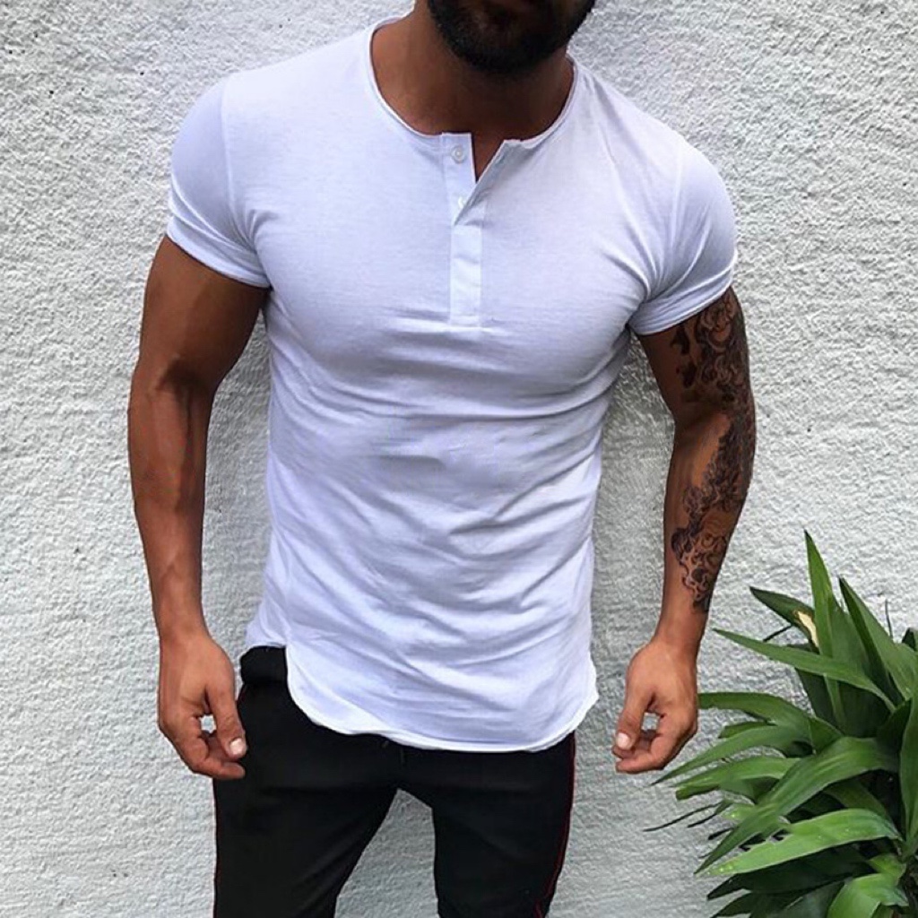 Men's Solid Color Casual Henley T-shirt