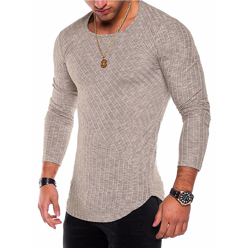 Men's Vintage Striped Crew Neck Green Casual Long Sleeve T-shirt