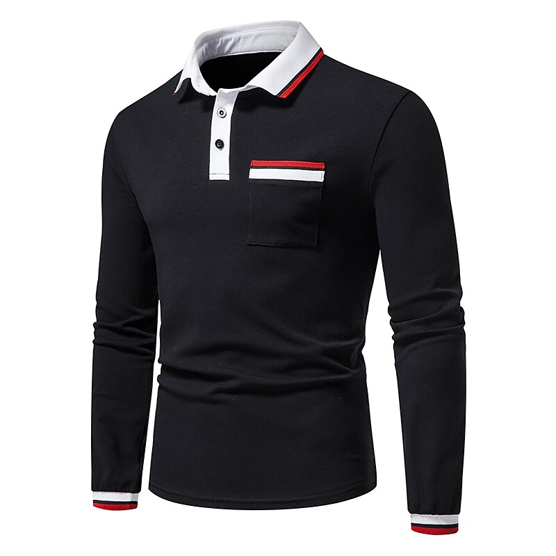 Men's Golf Shirt non-printing Color Block Button Down Collar