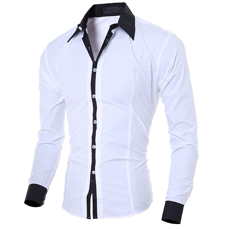 Men's Contrasting Solid Color Classic Long Sleeve Shirt
