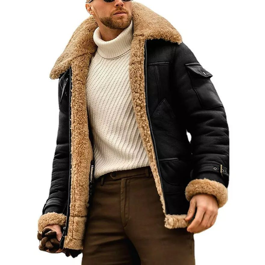 Men's Faux-Shearling Leather Biker Jacket
