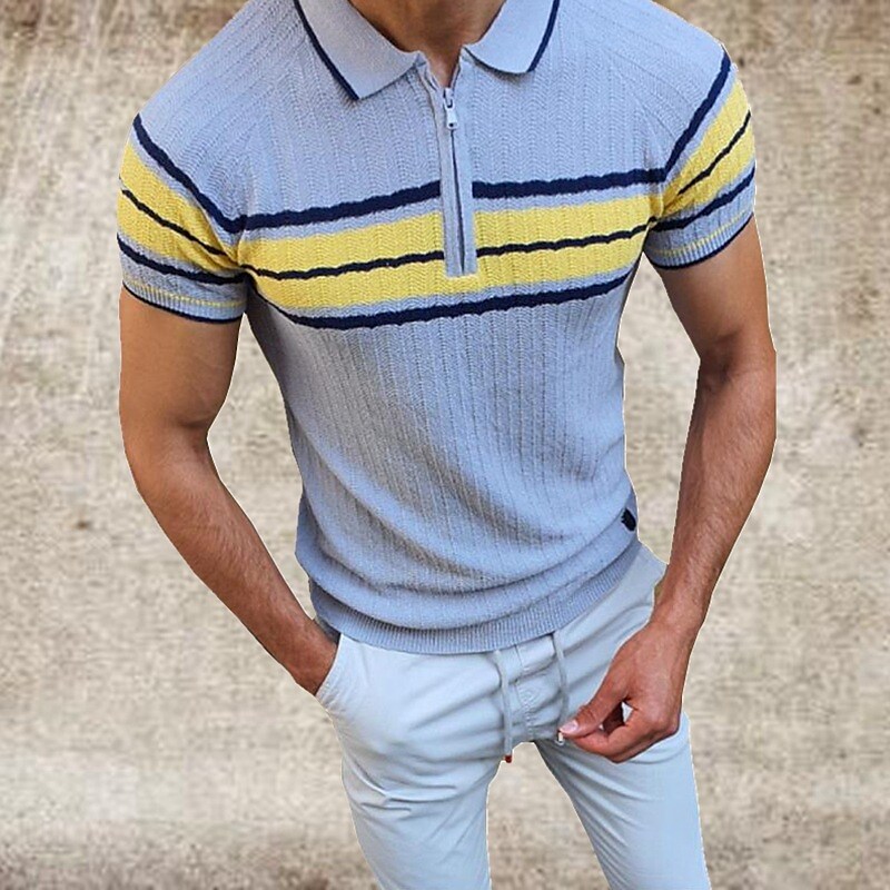 Men's Golf Shirt Striped Graphic Turndown Casual Daily Zipper