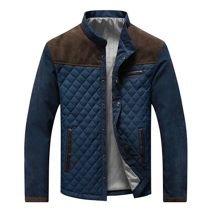 Men's Contrast Stand Collar Button Down Quilted Jacket