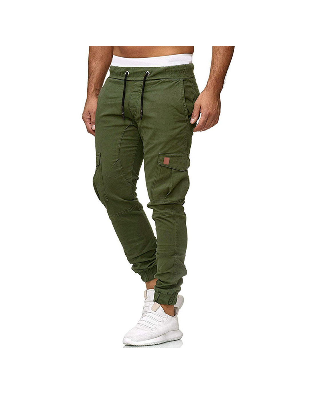 Men's Drawstring Waist Patch Pockets Detail Cargo Pants