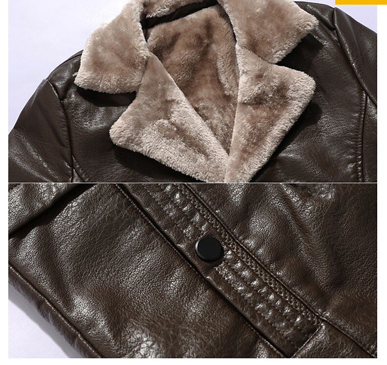 Men's Faux Leather Single Breasted Shearling Coat