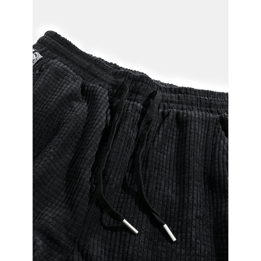 Mens Corduroy Paisley Print Patchwork Casual Drawstring Cuffed Pants