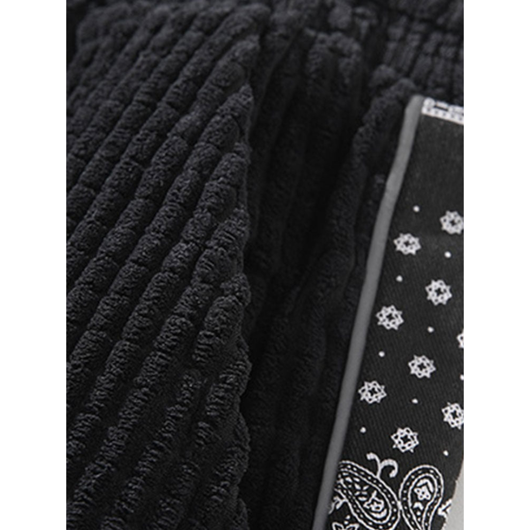 Mens Corduroy Paisley Print Patchwork Casual Drawstring Cuffed Pants
