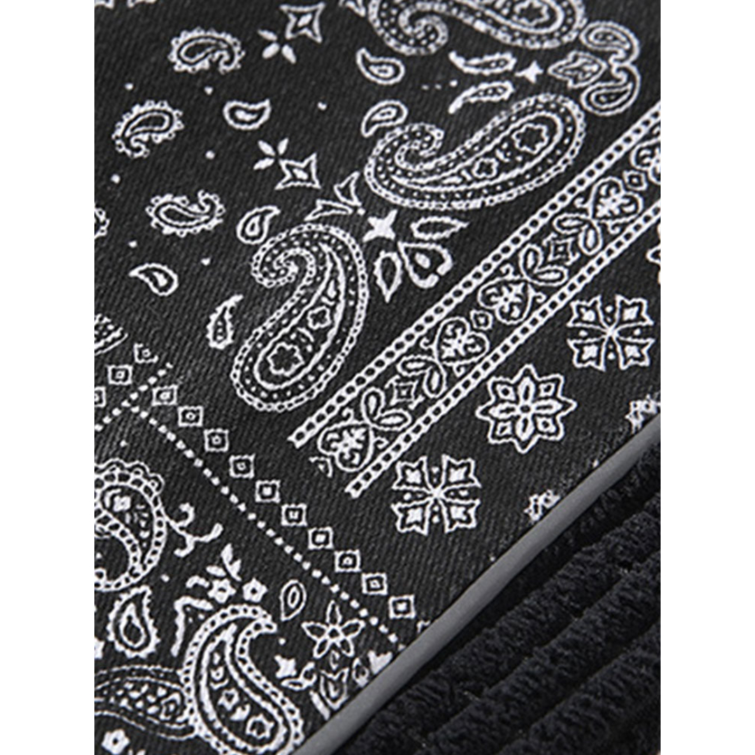 Mens Corduroy Paisley Print Patchwork Casual Drawstring Cuffed Pants