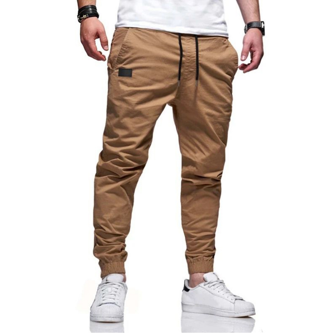 Men's Casual Jogger Solid Color Twill Drawstring Elastic Slant Pocket