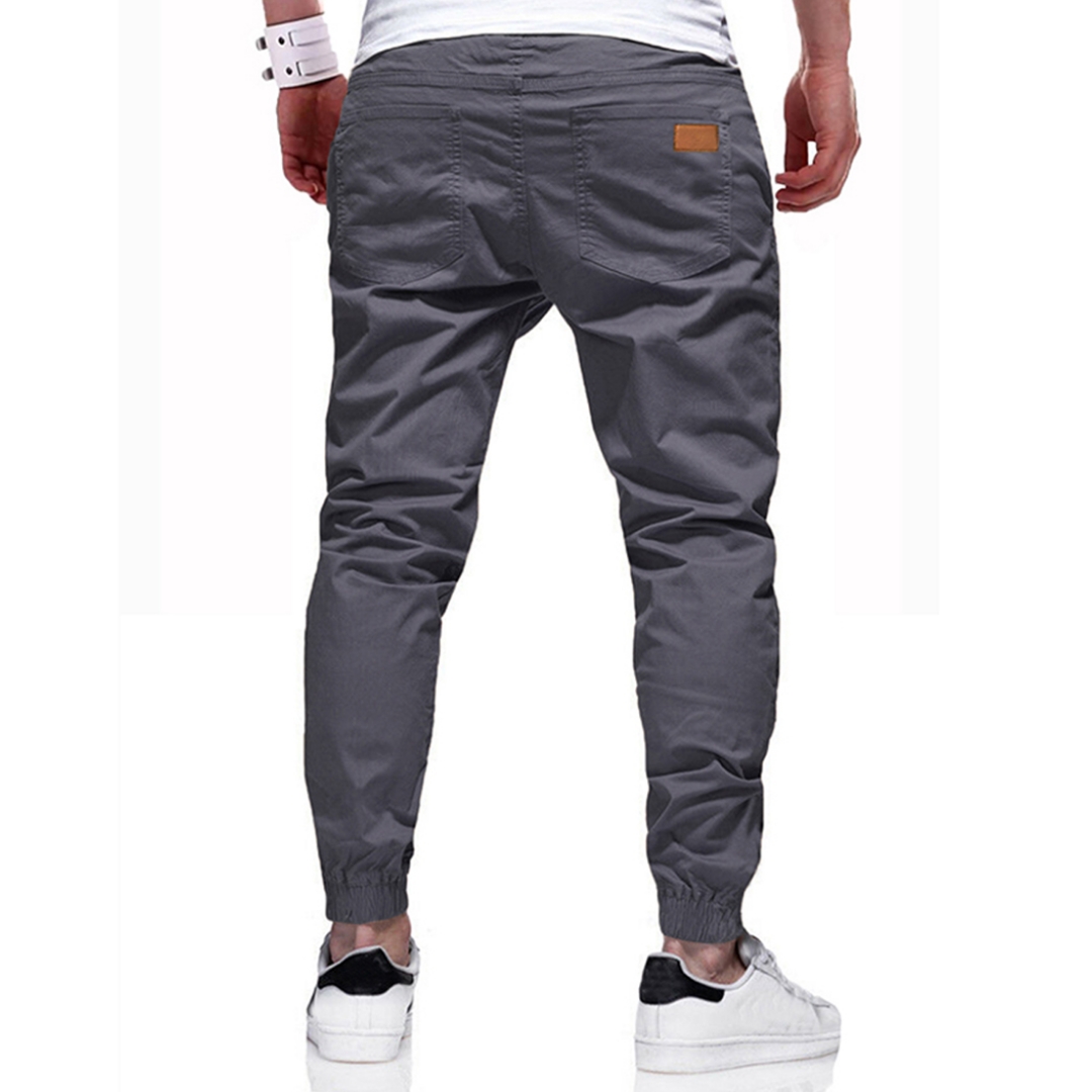 Men's Casual Jogger Solid Color Twill Drawstring Elastic Slant Pocket