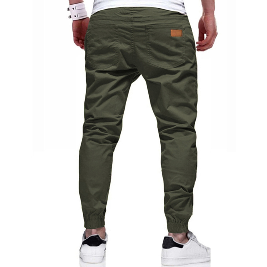 Men's Casual Jogger Solid Color Twill Drawstring Elastic Slant Pocket