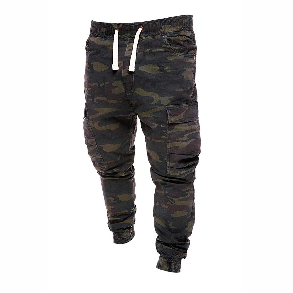 Men's Drawstring Elastic Waist Camouflage Sweatpants Sporty Jogger With Multiple Pockets