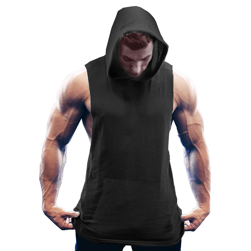 Men's Workout Hooded Tank Tops Sleeveless Gym Hoodies with Pockets