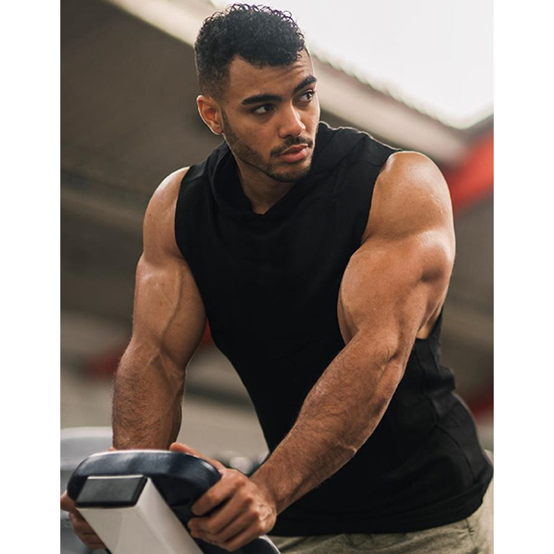 Men's Workout Hooded Tank Tops Sleeveless Gym Hoodies with Pockets