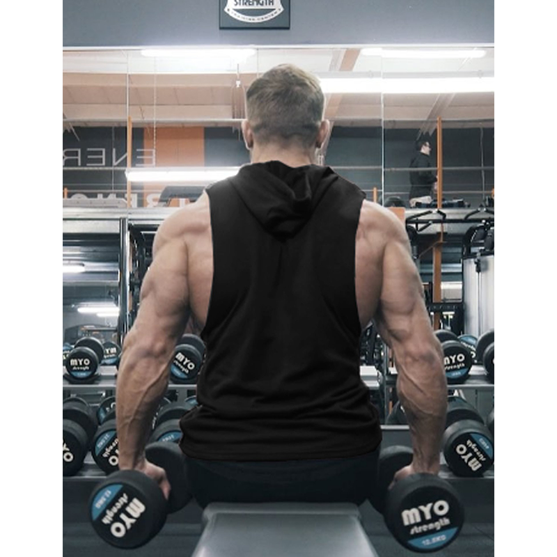Men's Workout Hooded Tank Tops Sleeveless Gym Hoodies with Pockets
