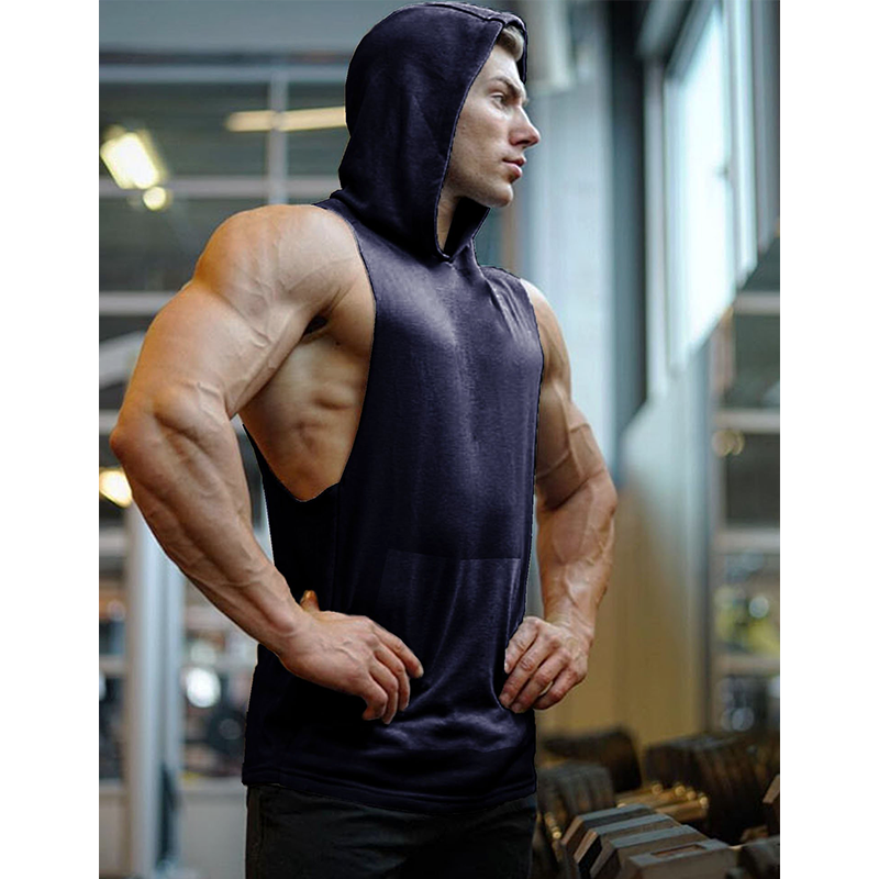 Men's Workout Hooded Tank Tops Sleeveless Gym Hoodies with Pockets