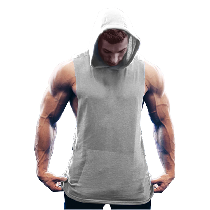 Men's Workout Hooded Tank Tops Sleeveless Gym Hoodies with Pockets