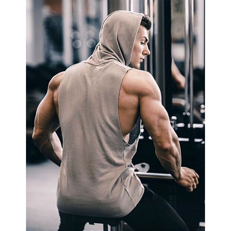 Men's Workout Hooded Tank Tops Sleeveless Gym Hoodies with Pockets