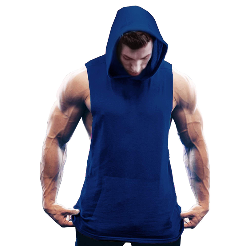 Men's Workout Hooded Tank Tops Sleeveless Gym Hoodies with Pockets