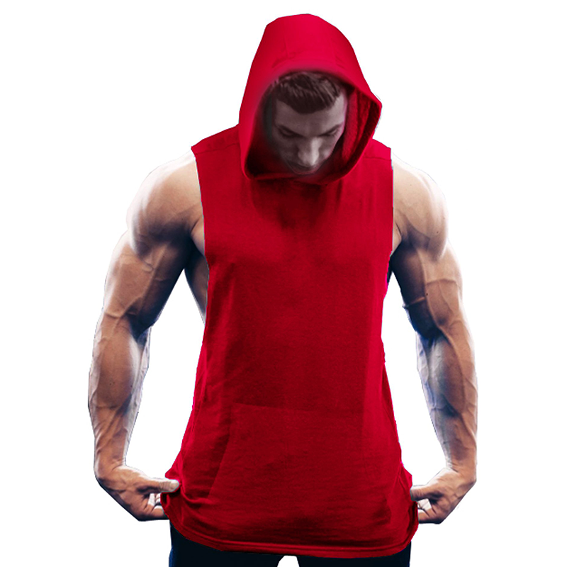 Men's Workout Hooded Tank Tops Sleeveless Gym Hoodies with Pockets