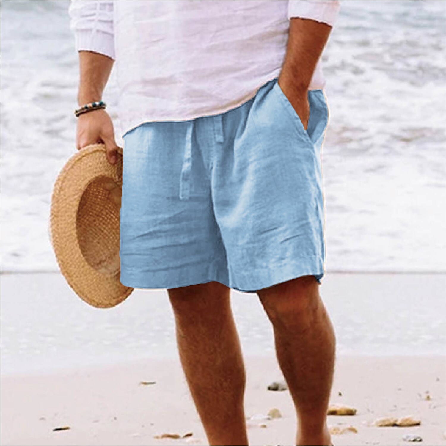Men's Linen Drawstring Waist Straight Leg Comfort Shorts
