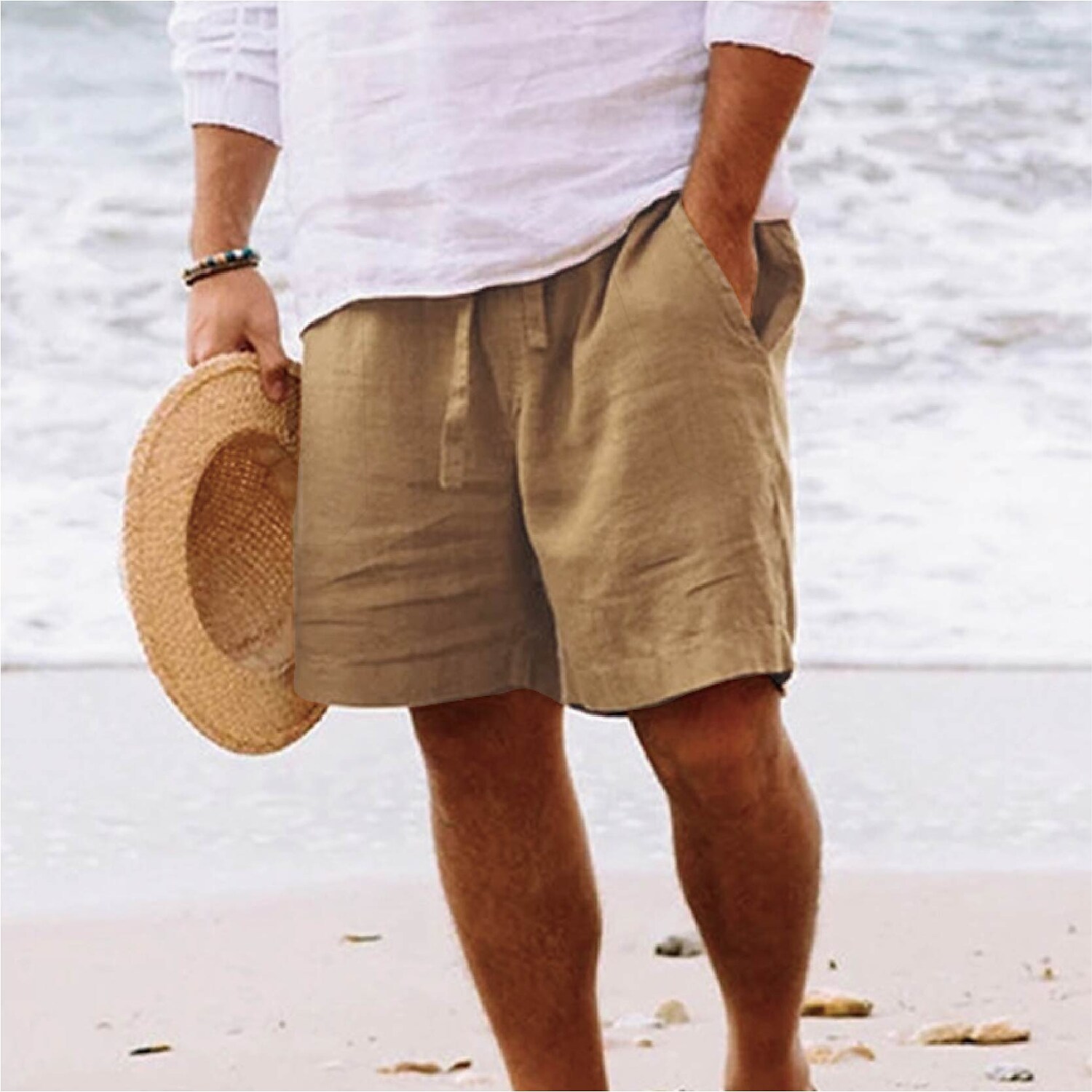 Men's Linen Drawstring Waist Straight Leg Comfort Shorts
