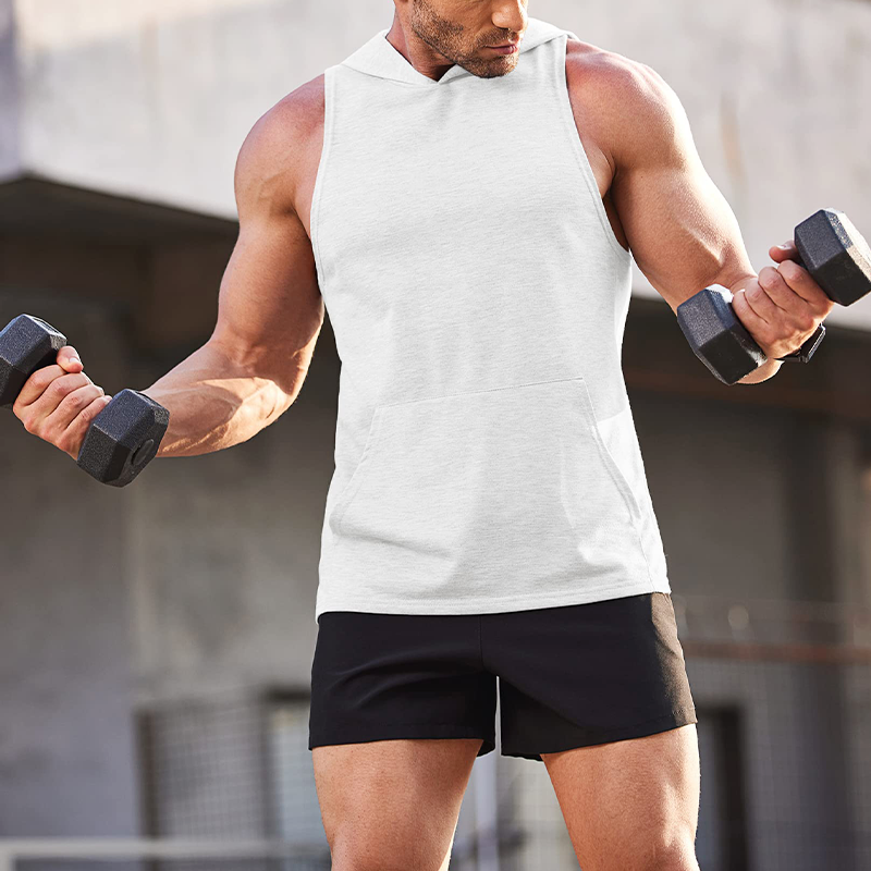 Men's Workout Hooded Tank Tops Sleeveless Gym Hoodies with Pockets