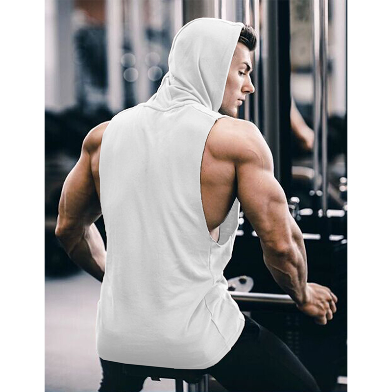 Men's Workout Hooded Tank Tops Sleeveless Gym Hoodies with Pockets