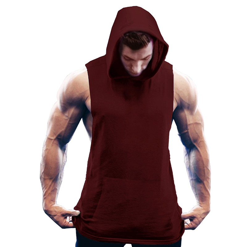 Men's Workout Hooded Tank Tops Sleeveless Gym Hoodies with Pockets