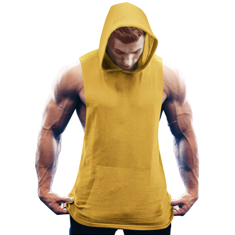 Men's Workout Hooded Tank Tops Sleeveless Gym Hoodies with Pockets
