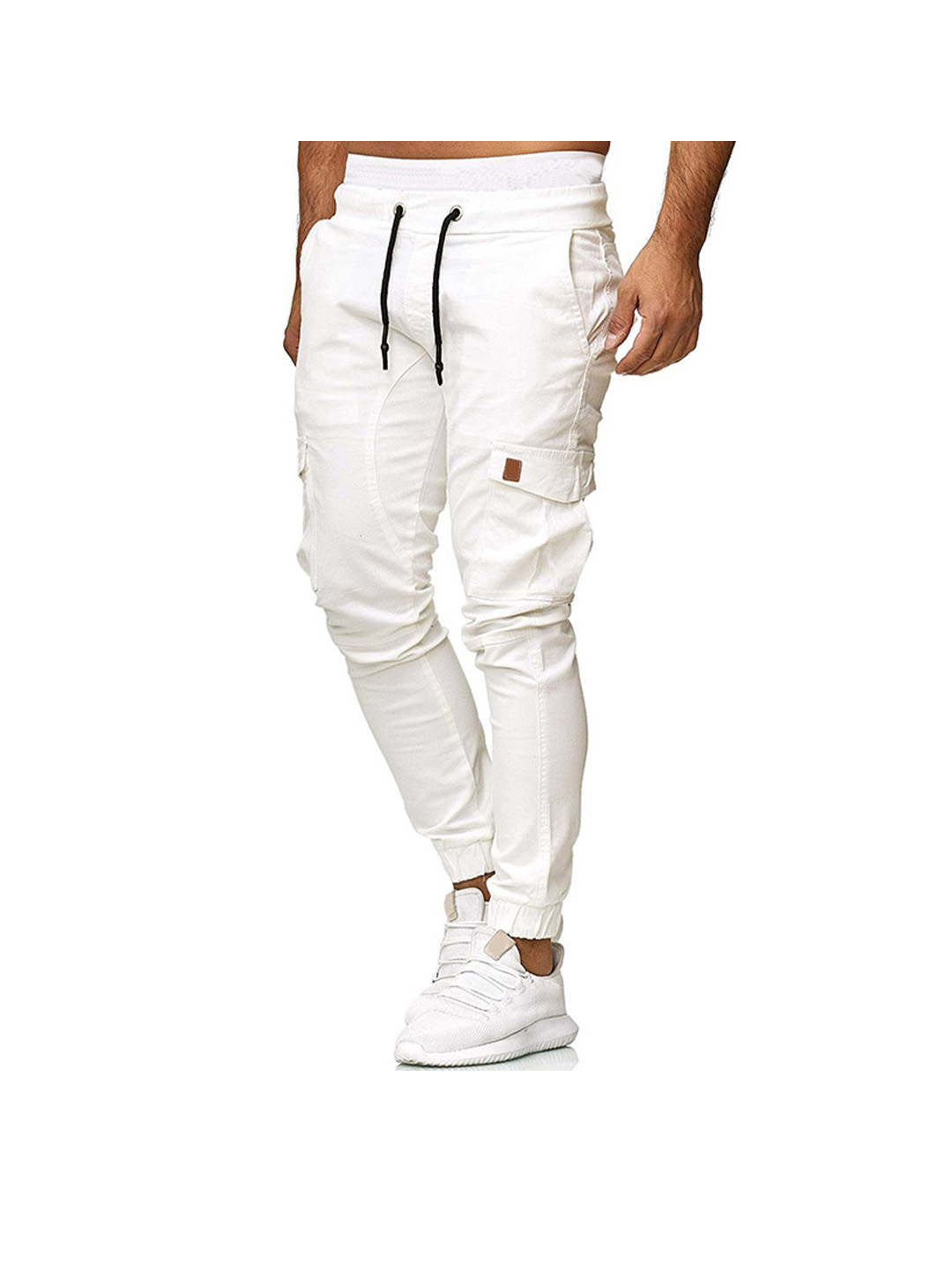 Men's Drawstring Waist Patch Pockets Detail Cargo Pants