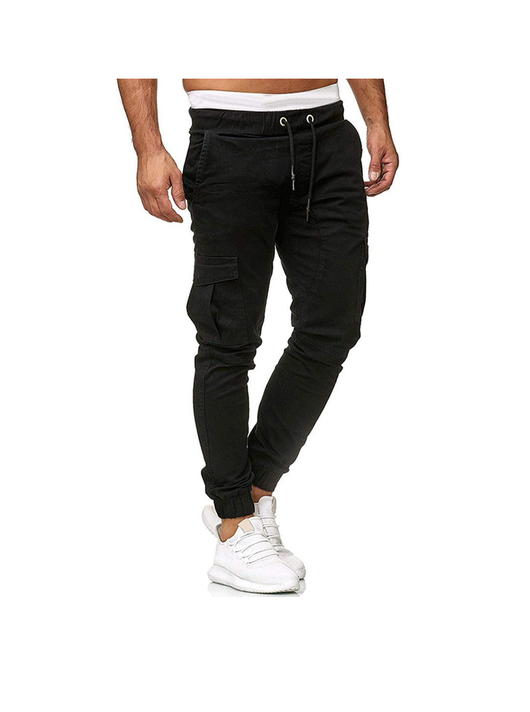 Men's Drawstring Waist Patch Pockets Detail Cargo Pants