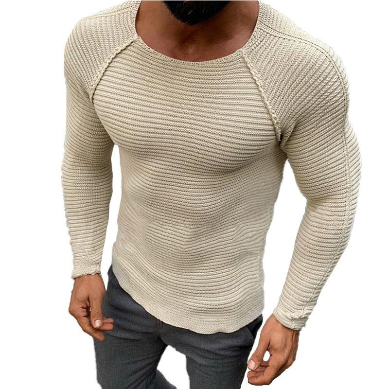 Men's Solid Color Casual Crew Neck Raglan Sleeves Sweater