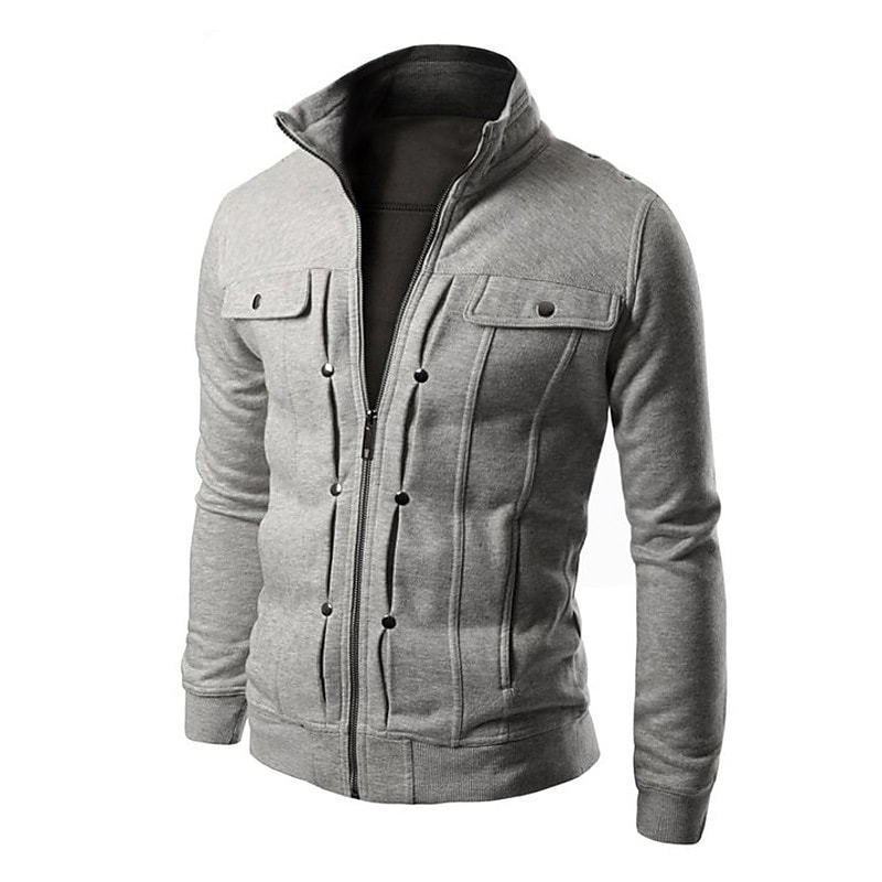 Men's Solid Color Stand Collar Long Sleeve Causal Slim Zipper Jacket